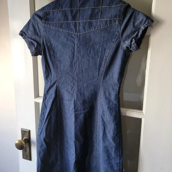 E & You Denim Mini Dress Size S Button Up Collard Short Sleeve Dress Y2K Western - Picture 8 of 11